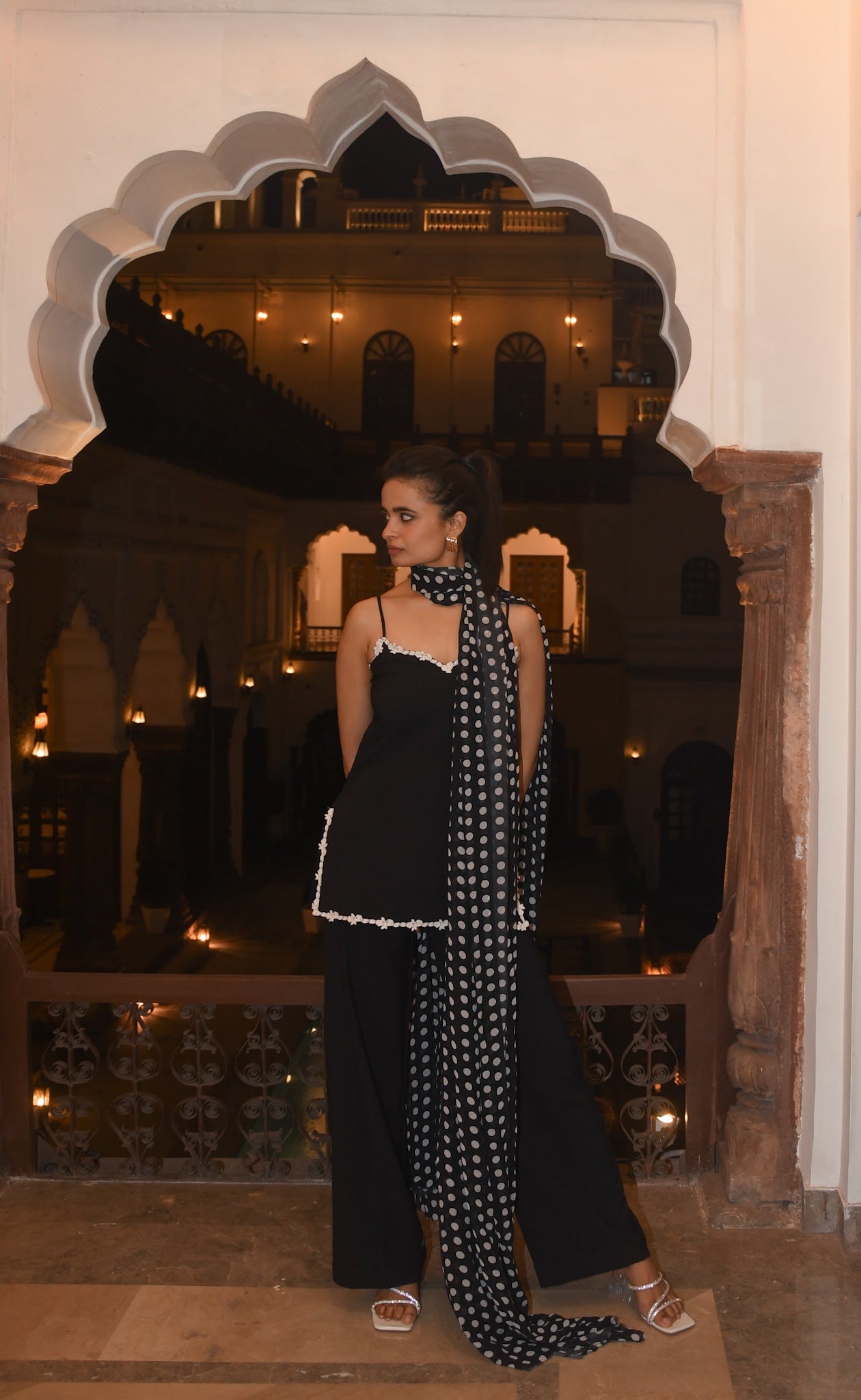 Roma | Black Lace Detail Kurta with Flared Pants