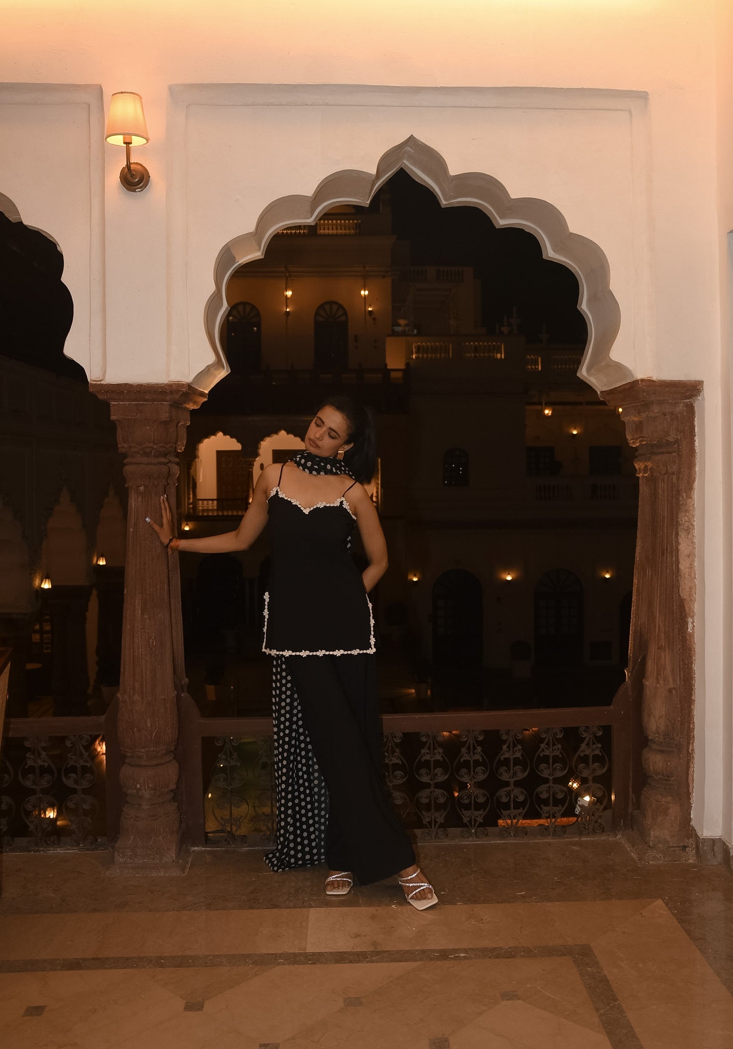 Roma | Black Lace Detail Kurta with Flared Pants