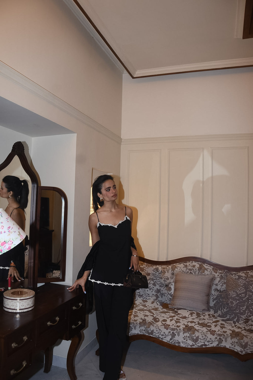 Roma | Black Lace Detail Kurta with Flared Pants