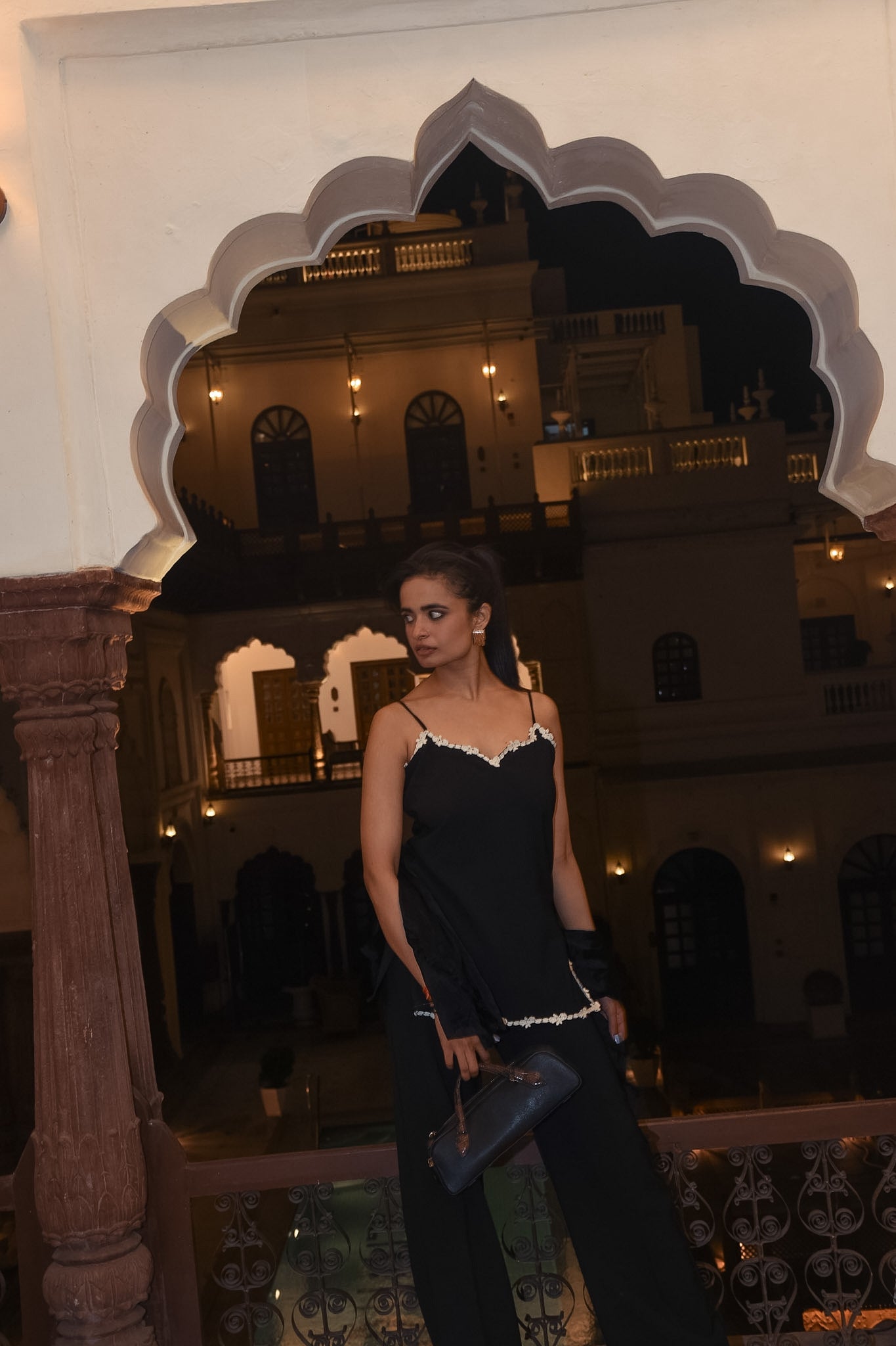 Roma | Black Lace Detail Kurta with Flared Pants