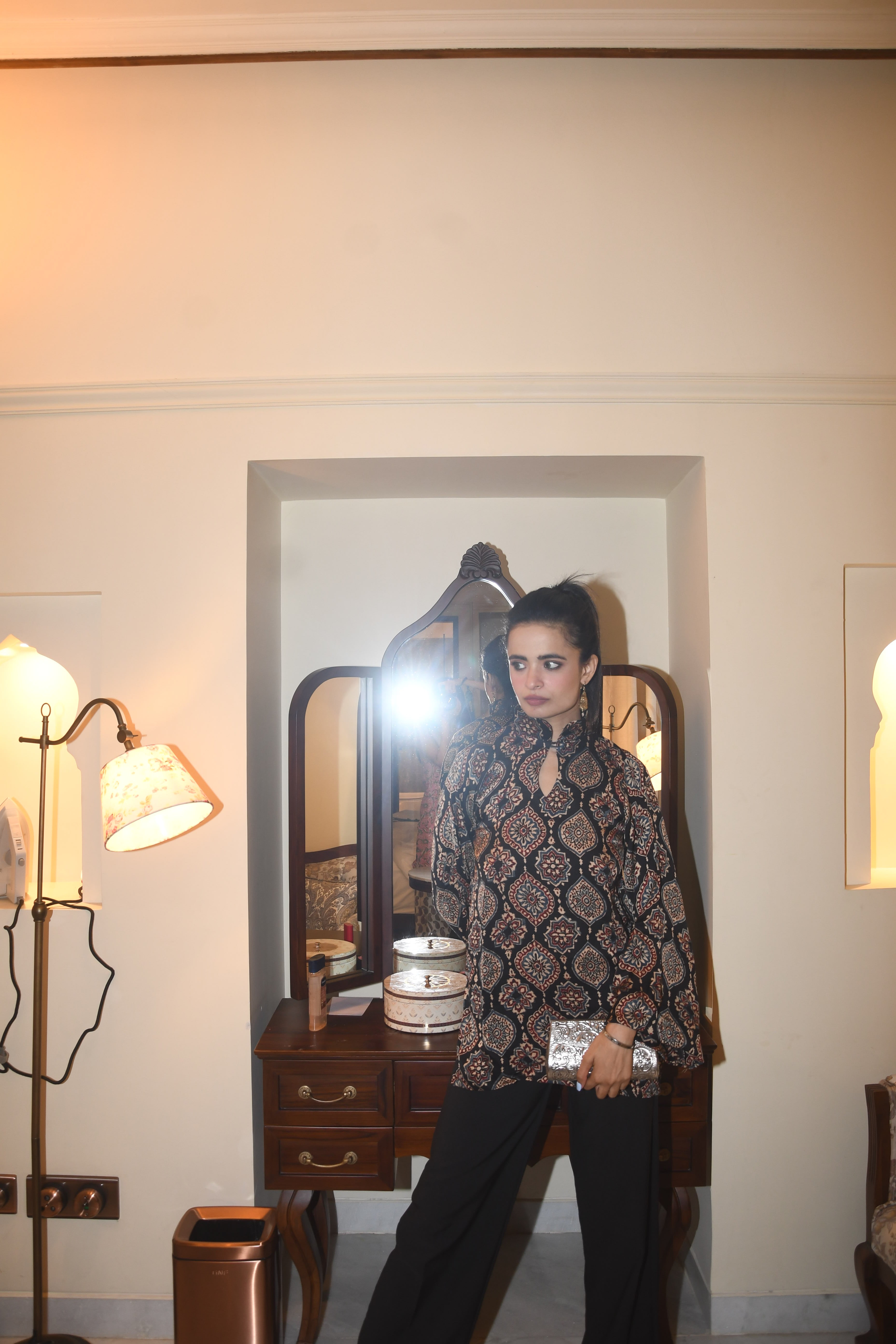 Black Ajrakh Hand Block Print KurtI With Bell Sleeves