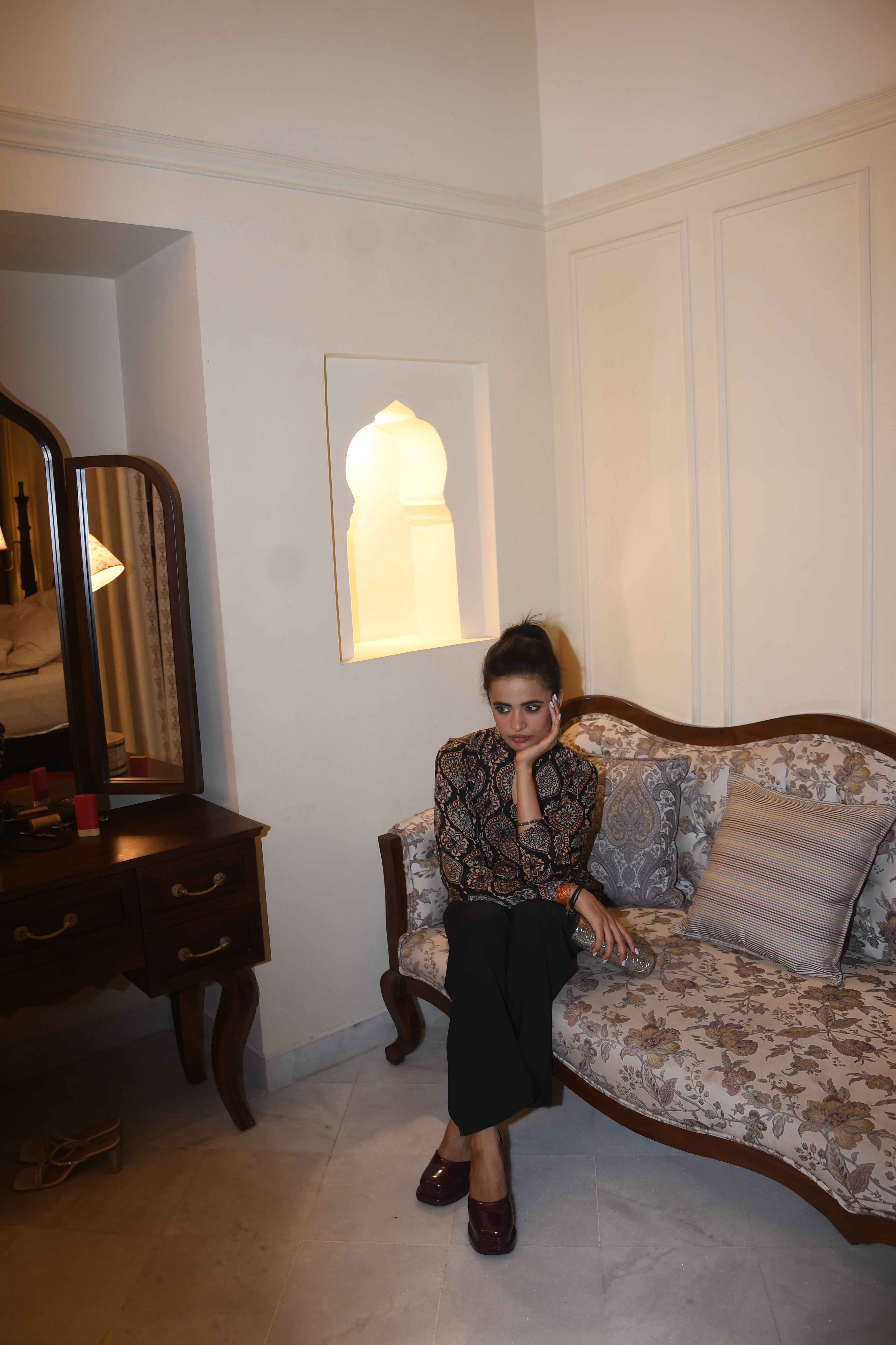 Black Ajrakh Hand Block Print KurtI With Bell Sleeves
