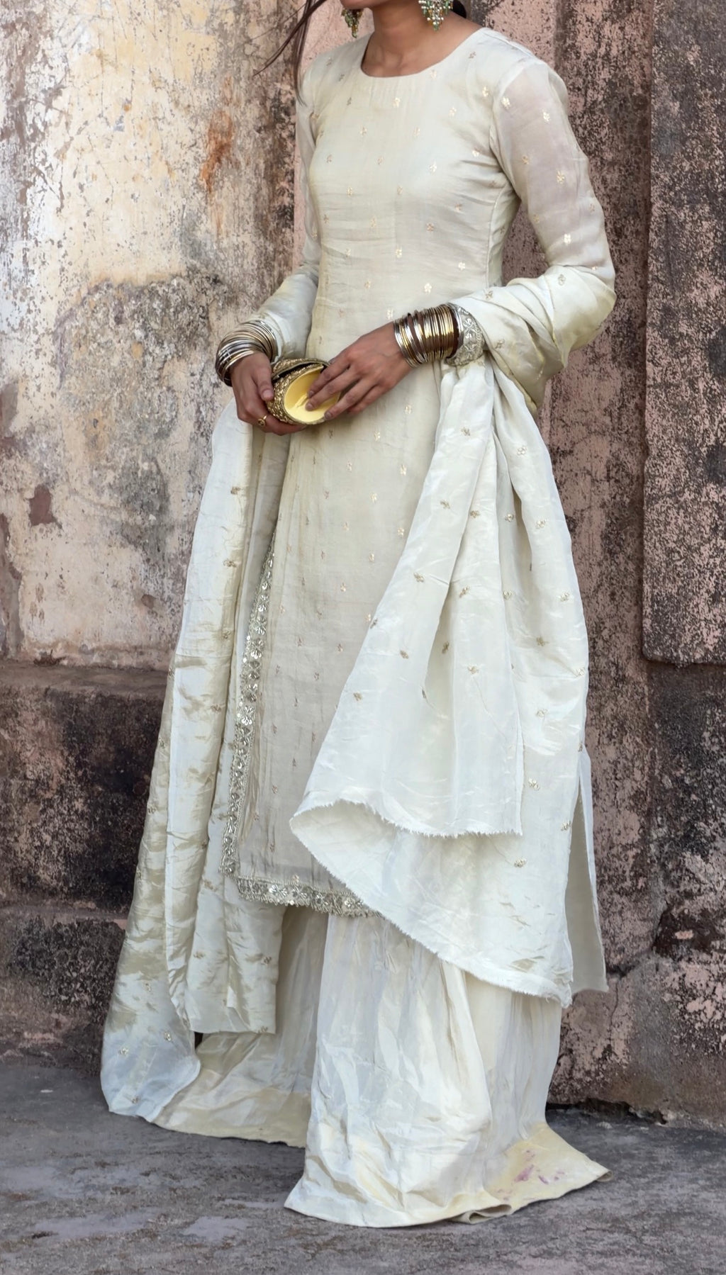 Golden Long Kurta with Sharara & Dupatta