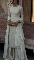 Golden Long Kurta with Sharara & Dupatta