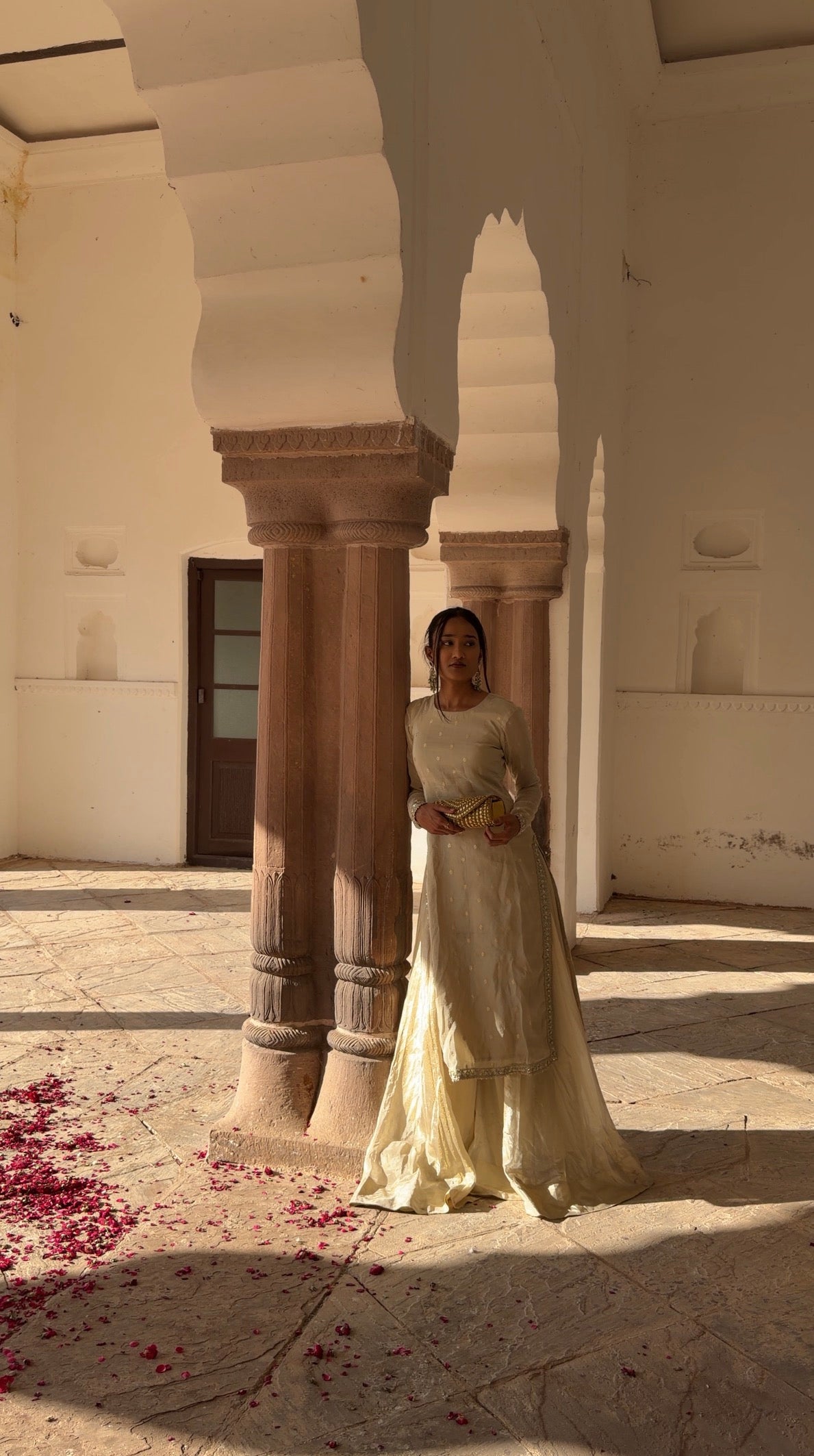 Golden Long Kurta with Sharara & Dupatta