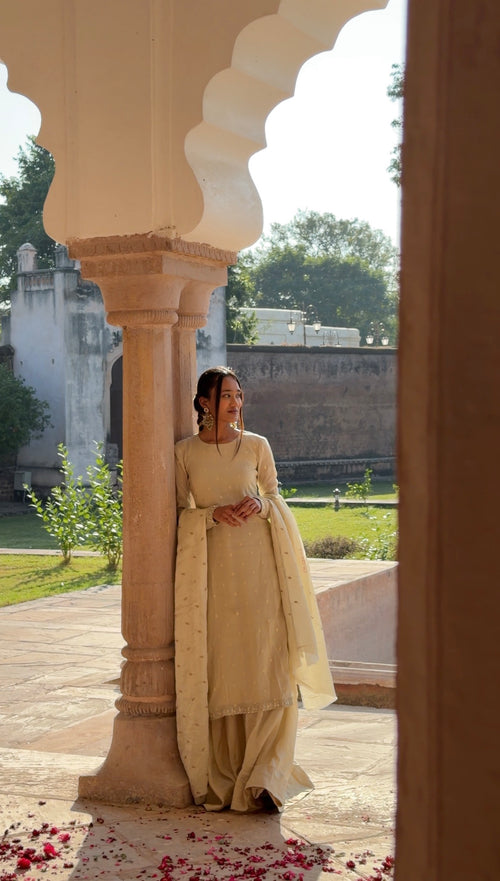 Golden Long Kurta with Sharara & Dupatta