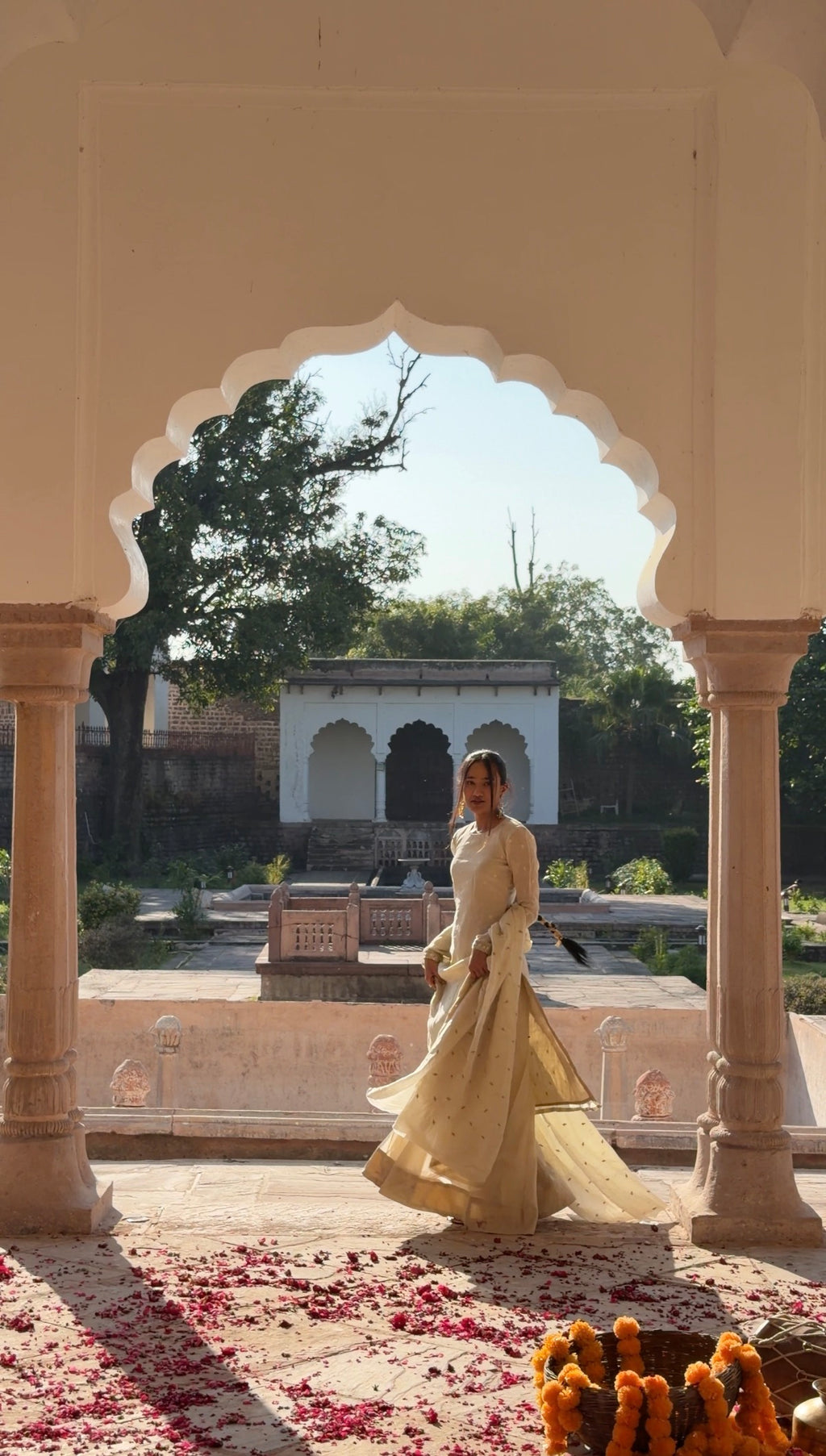 Golden Long Kurta with Sharara & Dupatta