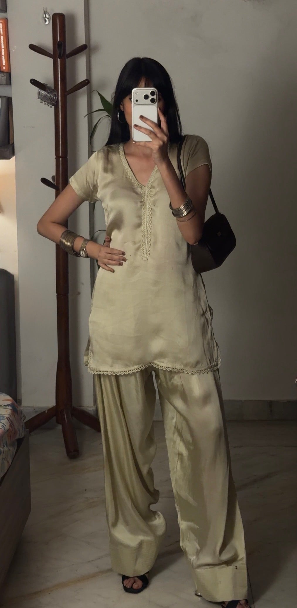 Beige Farshi Salwar Set With Handblock Printed Dupatta