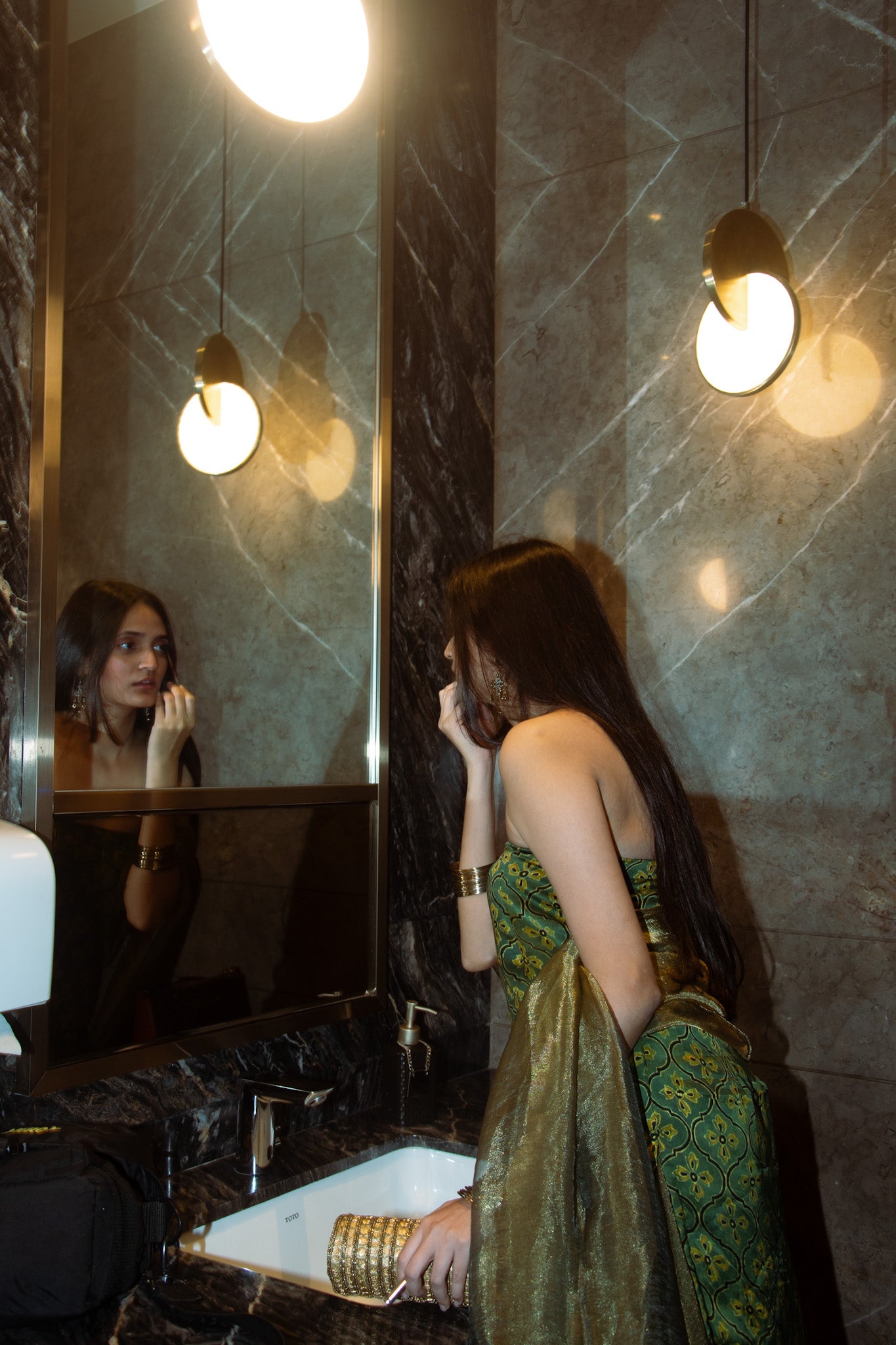 Olive Handblock Strapless  Kurta with Sharara & Dupatta