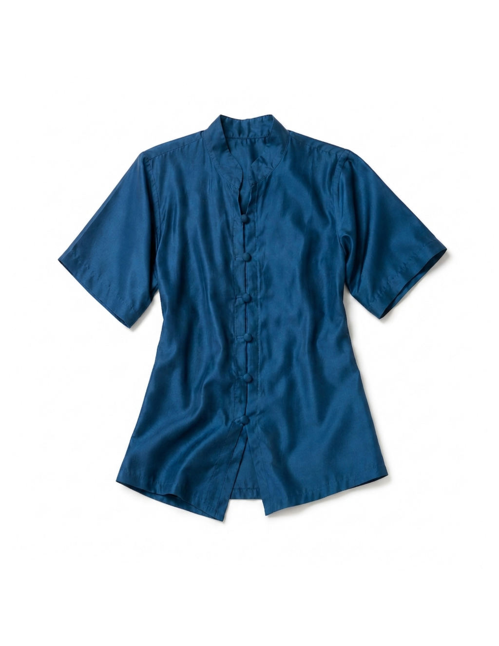 Cobalt Blue Chanderi Silk Mandarin Collar Shirt