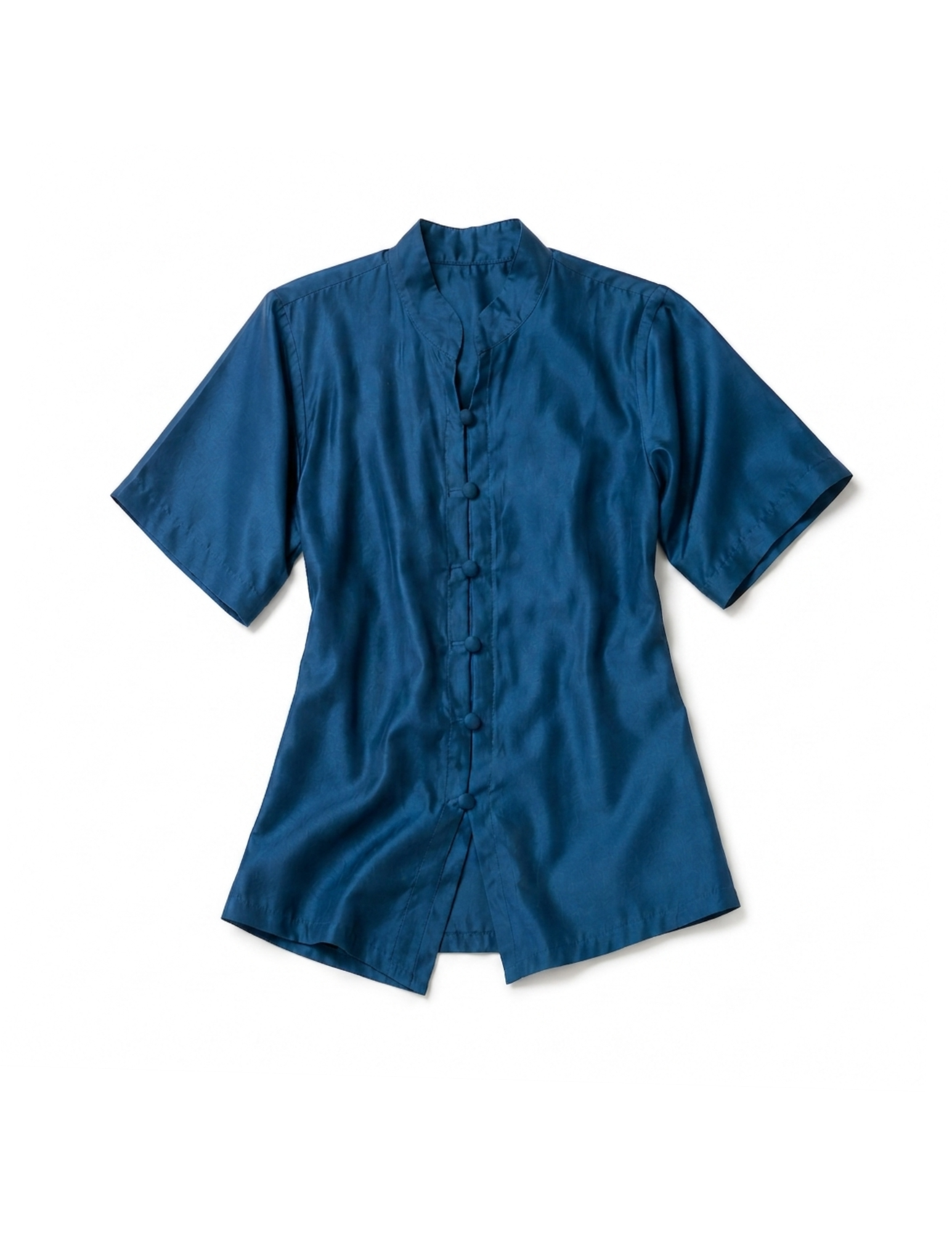 Cobalt Blue Chanderi Silk Mandarin Collar Shirt